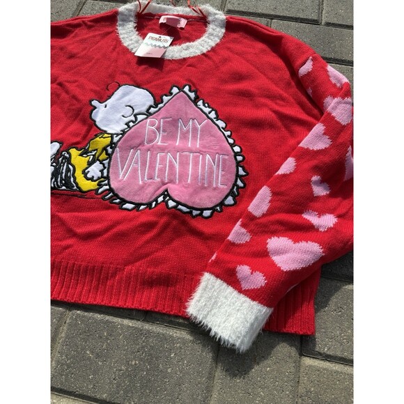 PEANUTS Charlie Brown Be My Valentine Knit Sweater in Red/White Sz LARGE NWT - Picture 2 of 7